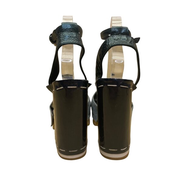 Jeffrey Campbell Women’s Blue & Black Leather Block Heel Peep Toe Sandals Sz 8M - Picture 7 of 9